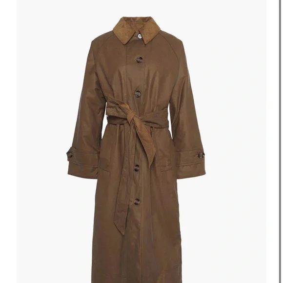 Barbour Marianne Waxed Cotton Trench Coat Size 12 USA